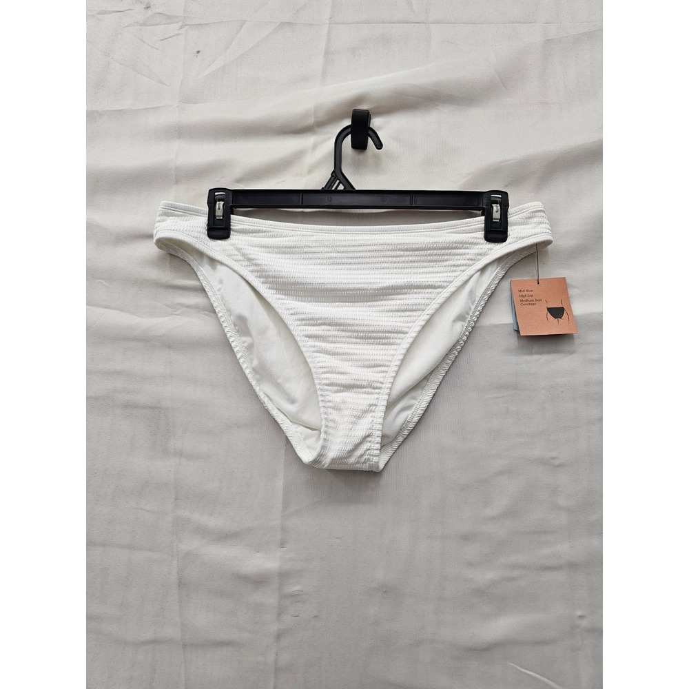 Shade & Shore Womens Mid Rise Textured Bikini Bottoms White Nylon Casual Size XL